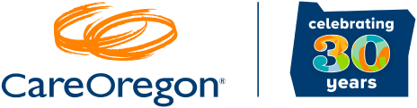 CareOregon logo next to an outline of Oregon that reads celebrating 30 years
