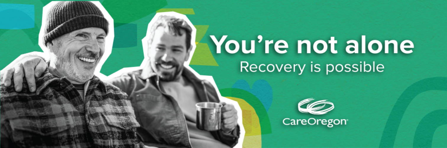 A “You’re not alone” billboard supporting CareOregon’s 2023 Behavioral Health campaign.