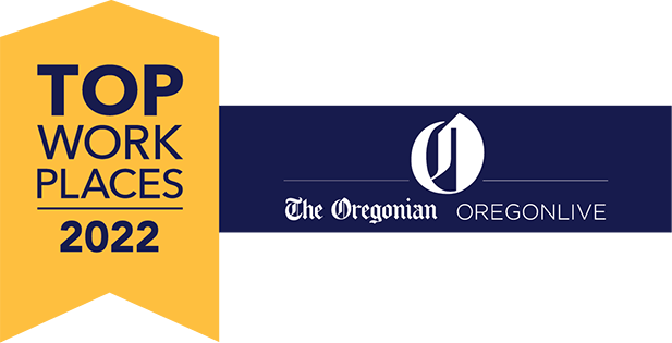An Oregonian badge that reads Top work places 2022