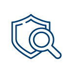 Icon of a sheild with a magnifying glass over it representing learning about our benefits