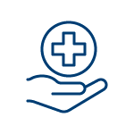 hrs Icon of a hand holding a circle with a health cross inside representing our health related services