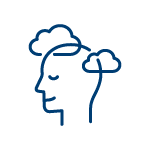 Icon of a head with clouds moving through it representing our mental health benefits