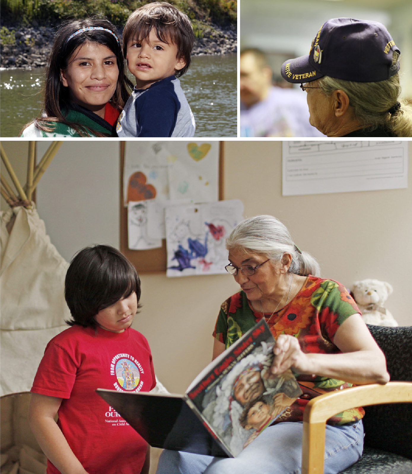 Three photos of the American Indian and Alaska Native community.